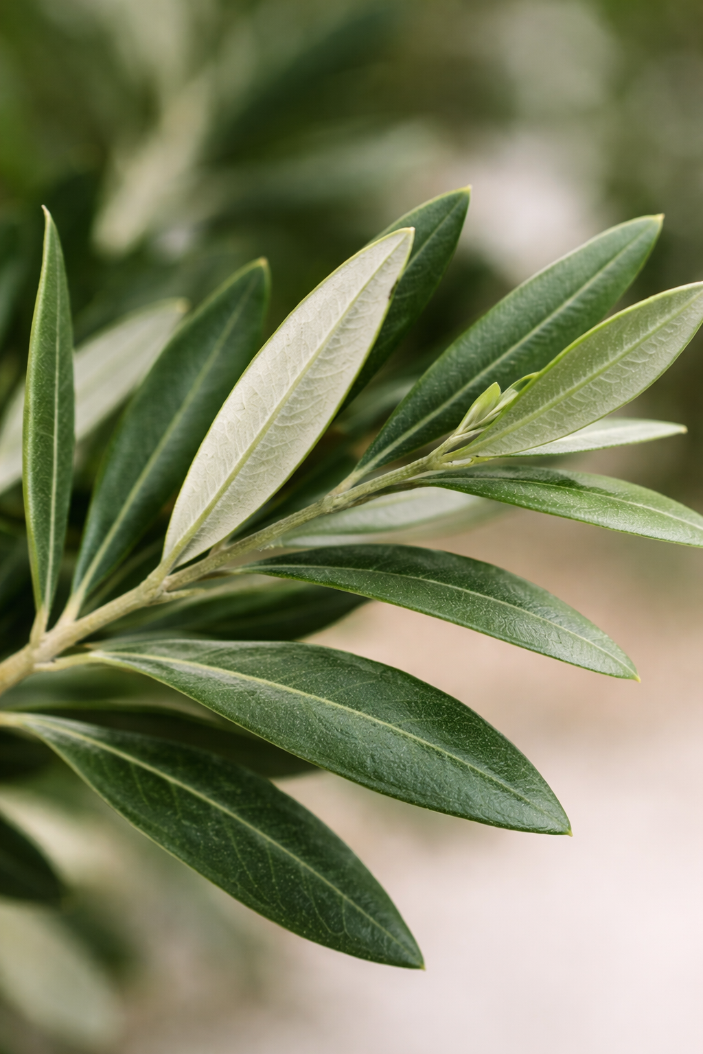 Single fresh olive branch on decorated table, natural detail for weddings and eco-friendly events